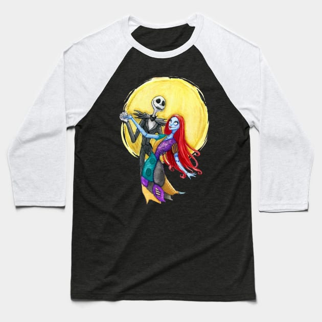 Jack and Sally Watercolor Baseball T-Shirt by Wingedwarrior